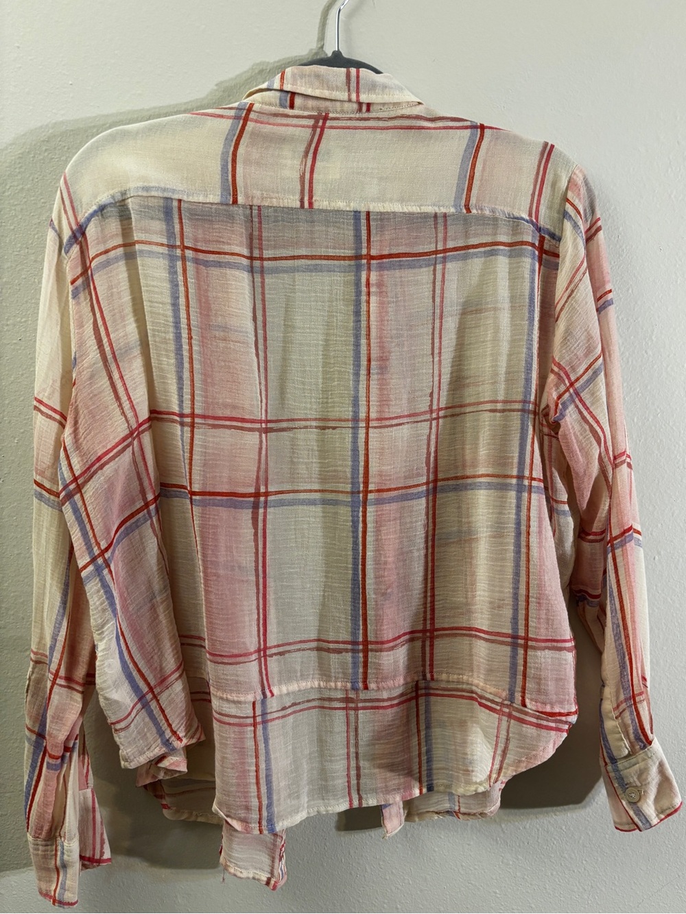 ANTHROPOLOGIE/HOLDING HORSES Pink Plaid Button-Down Shirt with Periwinkle Accent - Picture 6 of 7